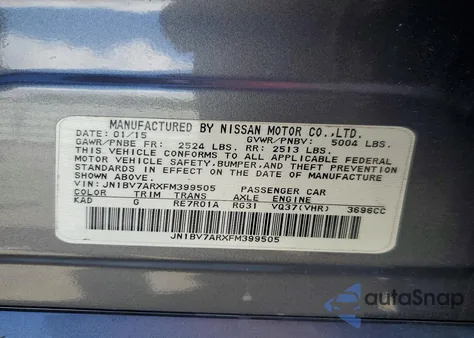 2015 Infiniti Q50 Base из США, поврежденный, VIN JN1BV7ARXFM399505